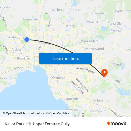 Keilor Park to Upper Ferntree Gully map