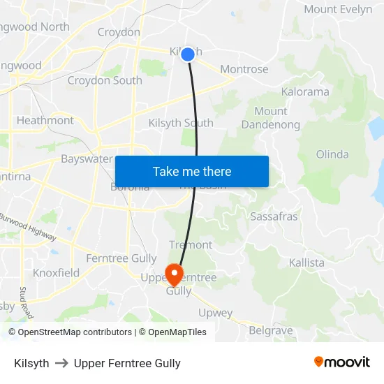 Kilsyth to Upper Ferntree Gully map