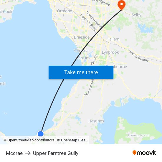 Mccrae to Upper Ferntree Gully map