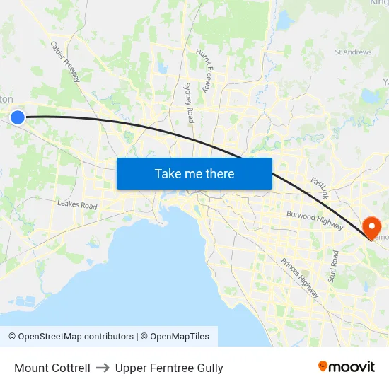 Mount Cottrell to Upper Ferntree Gully map