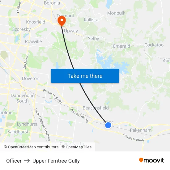 Officer to Upper Ferntree Gully map