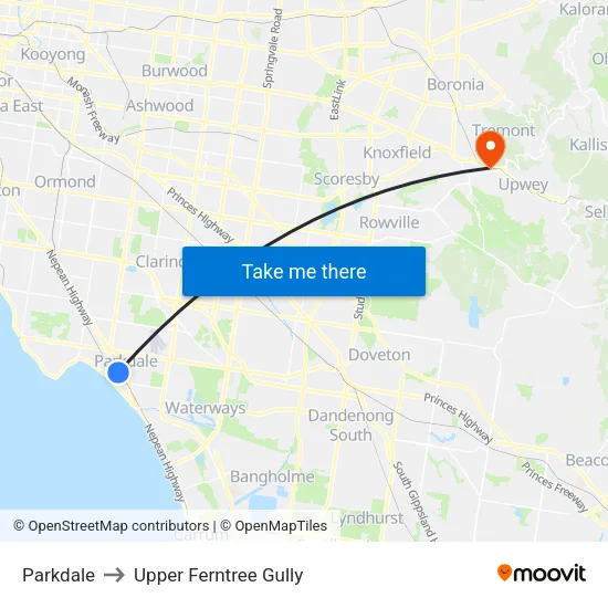 Parkdale to Upper Ferntree Gully map