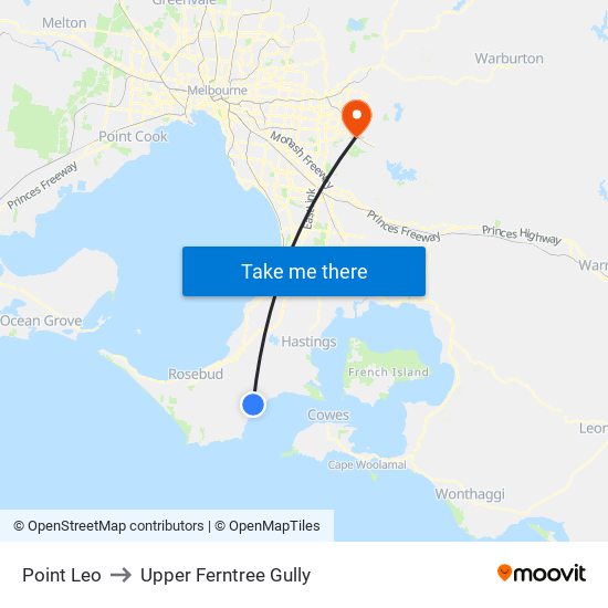 Point Leo to Upper Ferntree Gully map