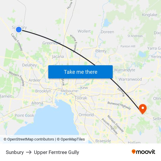 Sunbury to Upper Ferntree Gully map