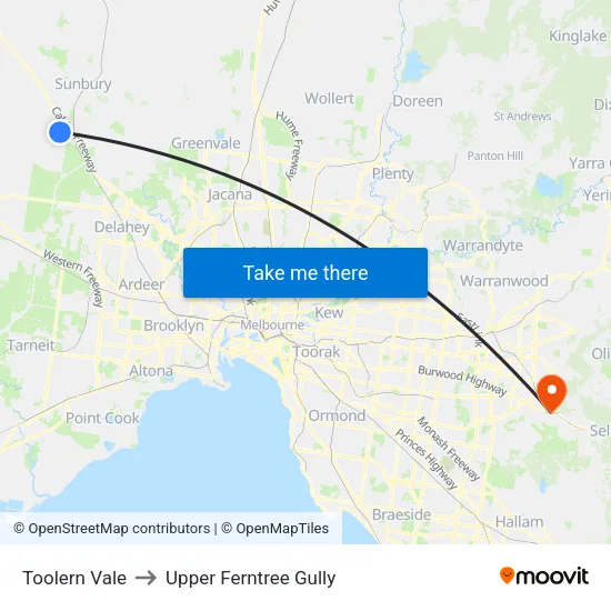 Toolern Vale to Upper Ferntree Gully map