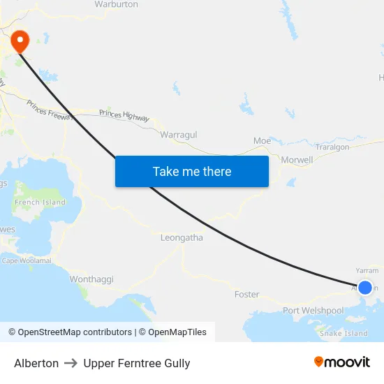 Alberton to Upper Ferntree Gully map