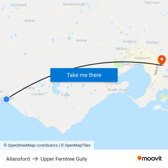 Allansford to Upper Ferntree Gully map