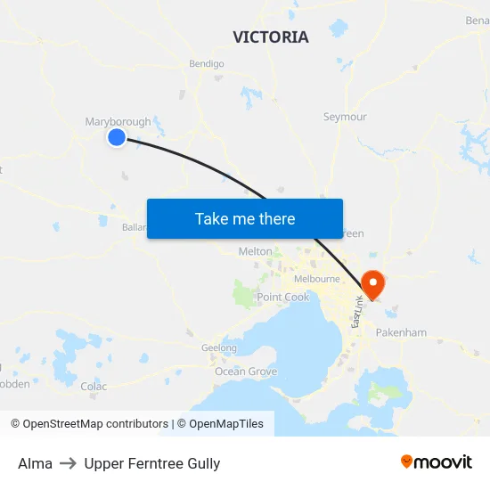 Alma to Upper Ferntree Gully map
