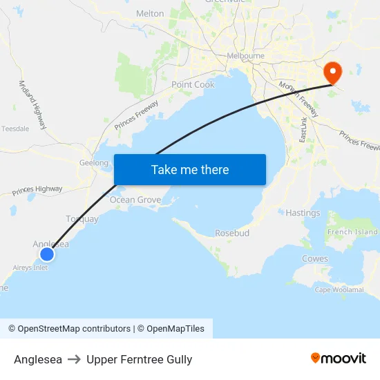 Anglesea to Upper Ferntree Gully map