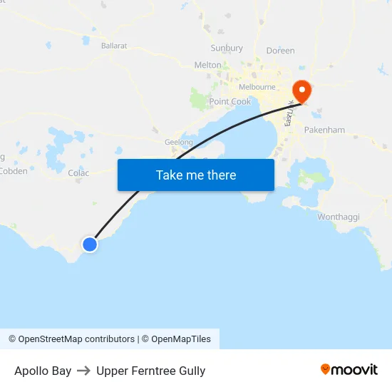 Apollo Bay to Upper Ferntree Gully map