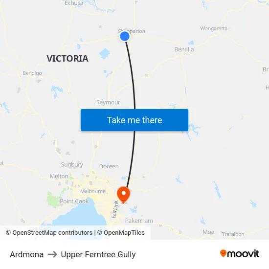 Ardmona to Upper Ferntree Gully map