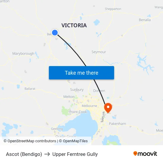 Ascot (Bendigo) to Upper Ferntree Gully map