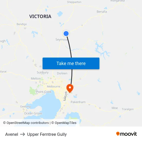 Avenel to Upper Ferntree Gully map