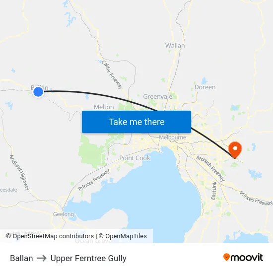 Ballan to Upper Ferntree Gully map