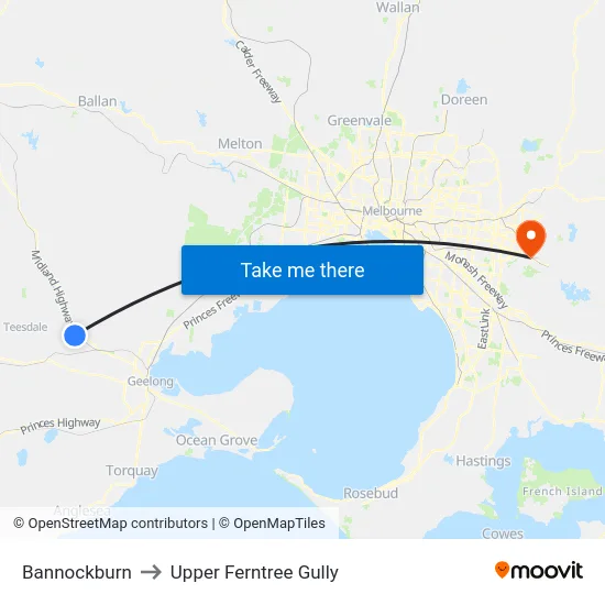 Bannockburn to Upper Ferntree Gully map