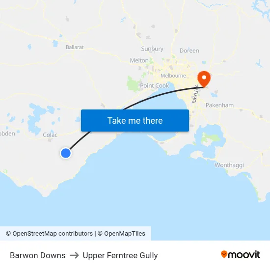 Barwon Downs to Upper Ferntree Gully map