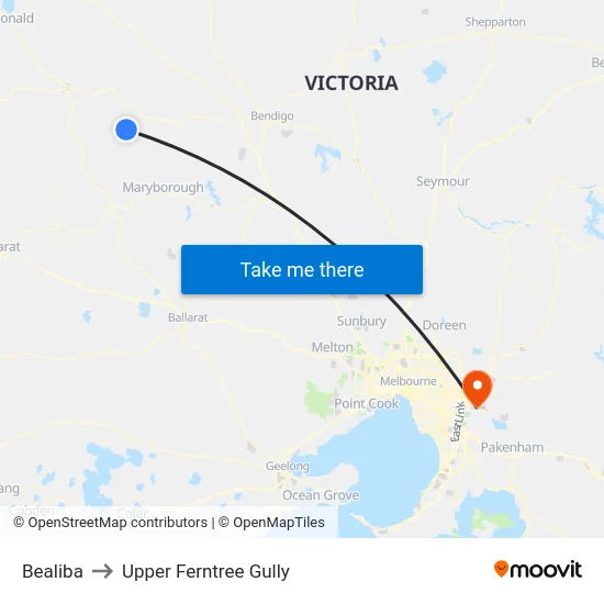 Bealiba to Upper Ferntree Gully map