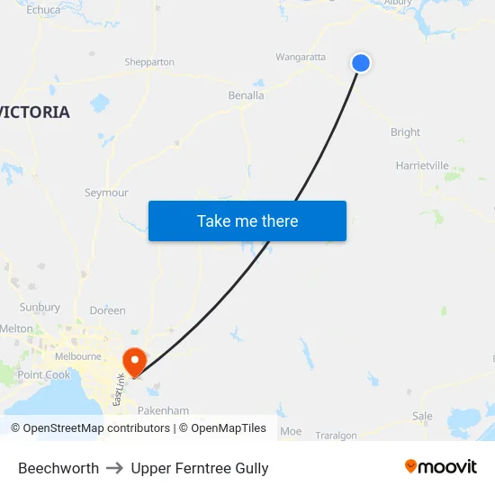 Beechworth to Upper Ferntree Gully map