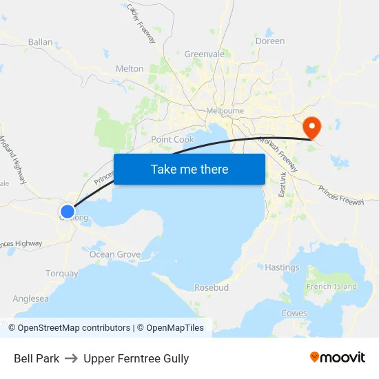 Bell Park to Upper Ferntree Gully map