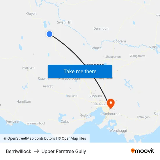 Berriwillock to Upper Ferntree Gully map