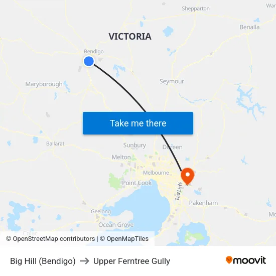 Big Hill (Bendigo) to Upper Ferntree Gully map