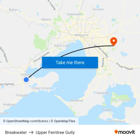 Breakwater to Upper Ferntree Gully map