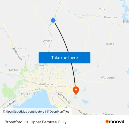 Broadford to Upper Ferntree Gully map