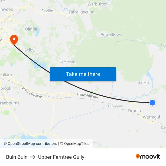 Buln Buln to Upper Ferntree Gully map