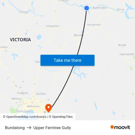 Bundalong to Upper Ferntree Gully map