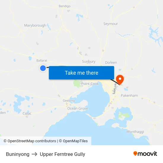 Buninyong to Upper Ferntree Gully map