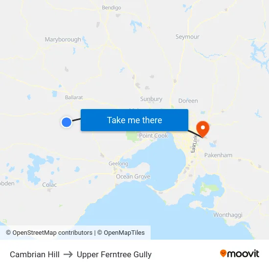 Cambrian Hill to Upper Ferntree Gully map