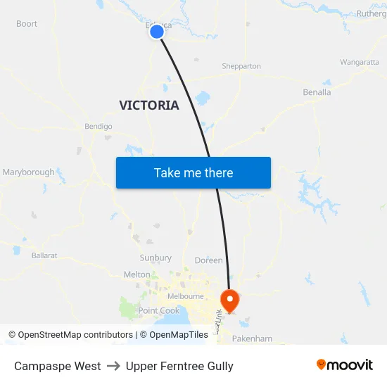 Campaspe West to Upper Ferntree Gully map