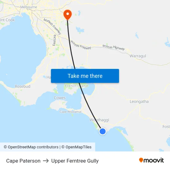 Cape Paterson to Upper Ferntree Gully map