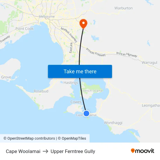 Cape Woolamai to Upper Ferntree Gully map
