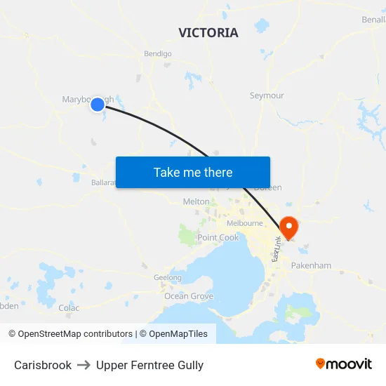 Carisbrook to Upper Ferntree Gully map