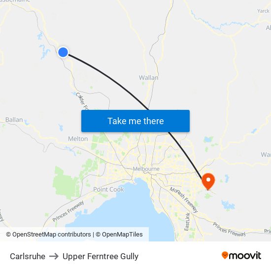 Carlsruhe to Upper Ferntree Gully map