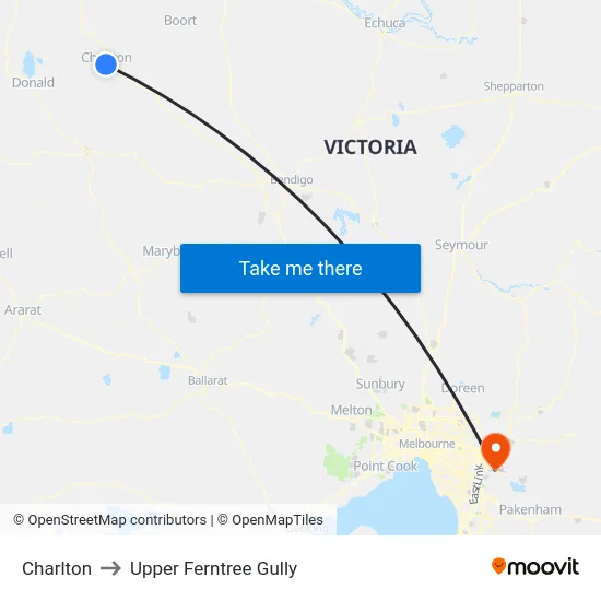 Charlton to Upper Ferntree Gully map