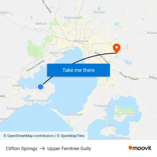 Clifton Springs to Upper Ferntree Gully map