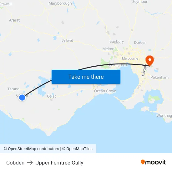 Cobden to Upper Ferntree Gully map