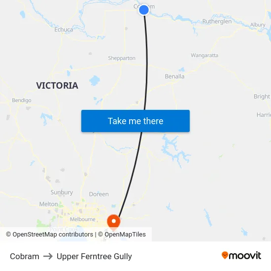Cobram to Upper Ferntree Gully map