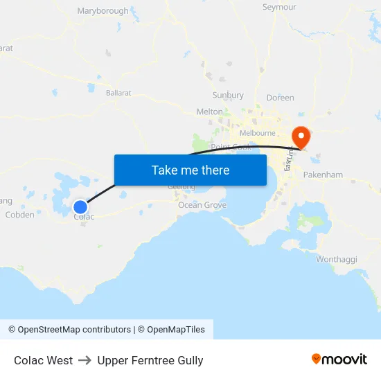 Colac West to Upper Ferntree Gully map