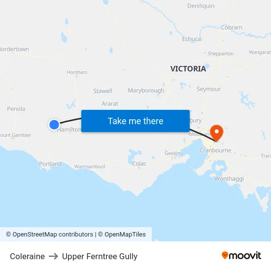 Coleraine to Upper Ferntree Gully map