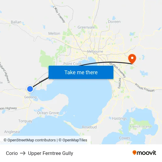 Corio to Upper Ferntree Gully map