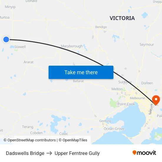 Dadswells Bridge to Upper Ferntree Gully map