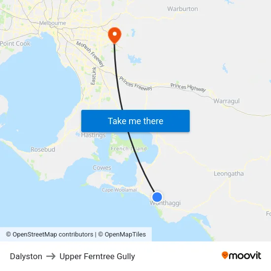 Dalyston to Upper Ferntree Gully map