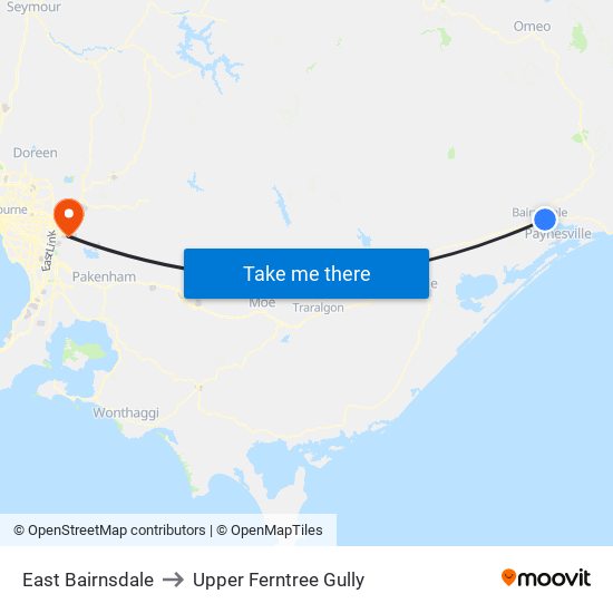 East Bairnsdale to Upper Ferntree Gully map