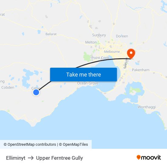 Elliminyt to Upper Ferntree Gully map