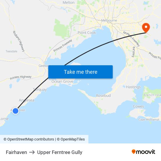 Fairhaven to Upper Ferntree Gully map