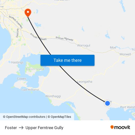 Foster to Upper Ferntree Gully map
