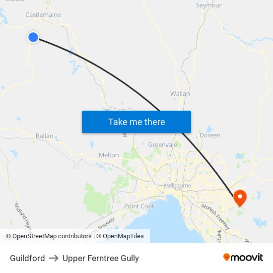 Guildford to Upper Ferntree Gully map